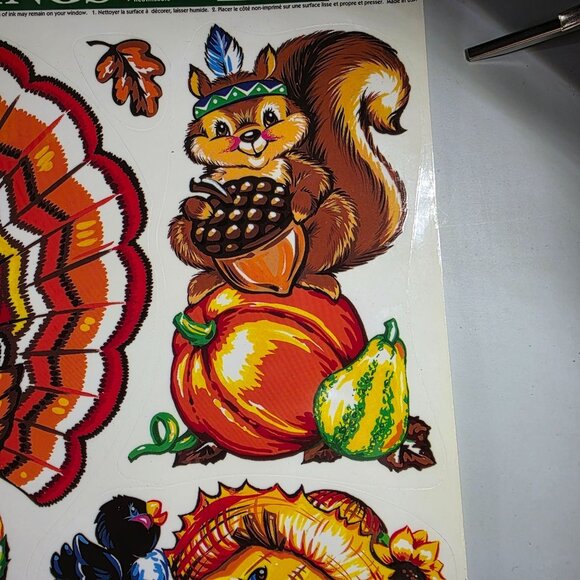 Thanksgiving Fall Window Clings Turkey Scarecrow Mouse Squirrel Reusable autumn - Picture 3 of 6
